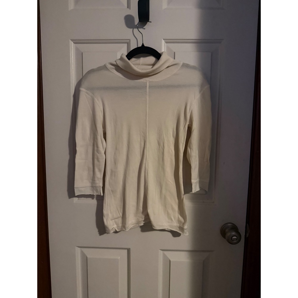 Alabama Chanin Organic Cotton Turtleneck Top Cream Hand Made USA W72 Large